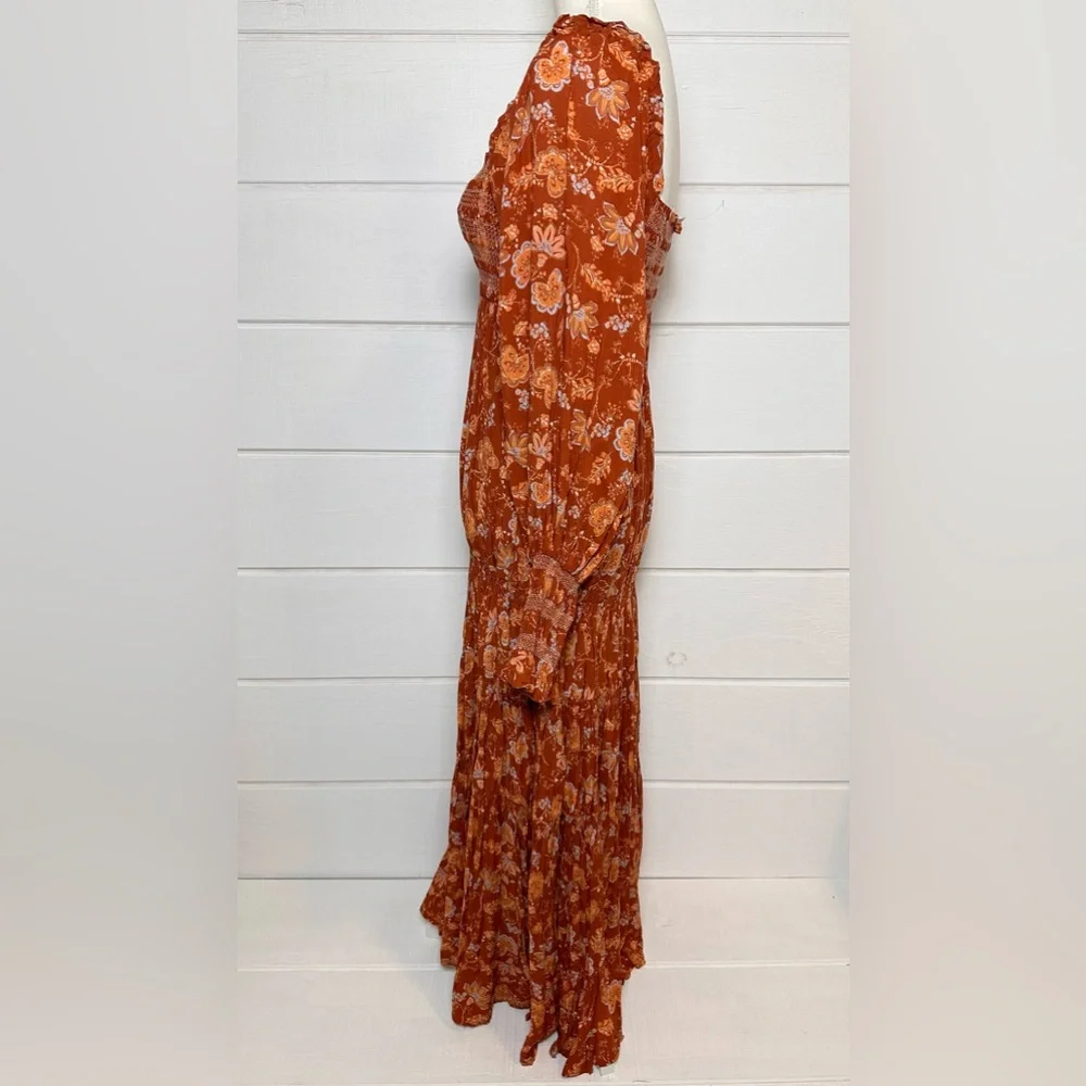 Free People NWT Sweet Escape Long Sleeve Dress Smocked in Mocha Floral Sz Small - Picture 7 of 13